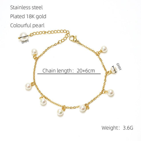 Fashion Simple Tassel Stainless Steel Pearl Anklet